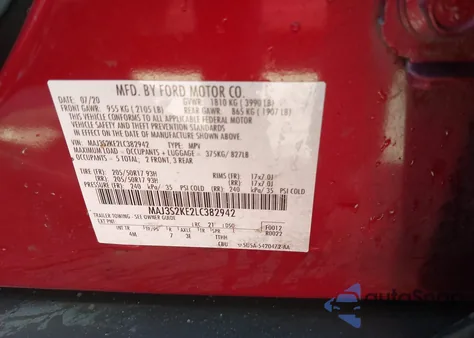 2020 Ford Ecosport Titanium z USA, uszkodzony, nr VIN MAJ3S2KE2LC382942